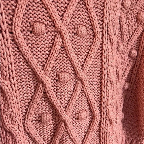 🪅Zara Pink Cable Knit Cotton Oversize Crewneck Sweater Small - Picture 5 of 9